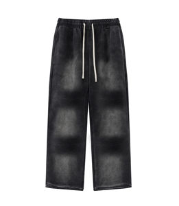 Pantalones de chándal OEM 2026 de algodón pesado con lavado ácido y efecto desgastado por el sol, estilo jogger, de pierna ancha recta y corte acampanado holgado - Product Image 1