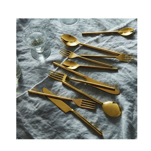 Hotel Serve Ware Juego de cubiertos de acero con espejo en color dorado Juego de cubiertos para servir y comer para bodas con mango tallado - Product Image 4