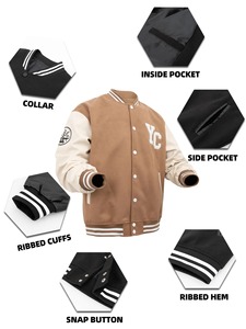 เสื้อแจ็คเก็ตบอมเบอร์บางปักลายตัวอักษร Varsity สำหรับผู้ชายจาก Sensel Sports แขนเสื้อทำจากผ้าขนสัตว์ ระบายอากาศได้ดี แห้งเร็ว เหมาะสำหรับใส่ในฤดูหนาว - Product Image 3