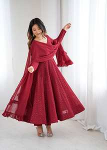 Salwar brodé de paillettes de couleur vin exclusif avec dupatta, robe ethnique de soirée à séchage rapide pour femmes, design d'hiver - Product Image 3