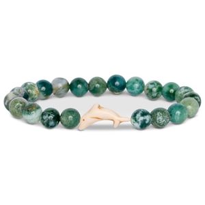 Pulseras de Piedras Naturales Resoul con Dije de Delfín, Pulsera de Gemas de Lava Curativas, Joyería de Verano para Parejas, Playa - Product Image 1