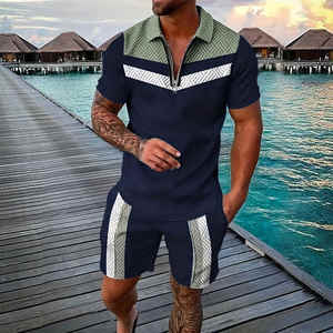 Polo à manches courtes pour hommes, ensemble de 2 pièces avec impression numérique, ensemble de chemise de rue décontracté pour les vacances et les sports de plein air, ensemble de 2 shorts polo - Product Image 4