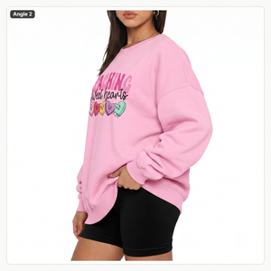 Sweat-shirt ras du cou en polaire rose pour femme, respirant, tricoté, imprimé, léger, coupe oversize, avec motif graphique de dessin animé et lettres Saint-Valentin sur le devant - Product Image 3