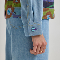 Blouson en jean réversible pour femme X Ruohan Wang, respirant, tissé, avec logo, automne-printemps, épais, vintage, 100 % coton, pour l'extérieur