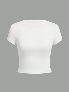 2026 Summer 100% Cotton Short Sleeve O-Neck <b>Sports</b> Top for <b>Women</b> Casual Color Contrast Fitness <b>T</b>-<b>Shirt</b> Soft Street - Product Image 4