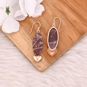 ต่างหูชุบทองคำสีโรสโกลด์ประดับพลอยมาลินกา แจสเปอร์ ดีไซน์แฟชั่นสไตล์โบฮีเมียน ขายดี ขายส่ง เครื่องประดับยอดนิยม - Product Image 4