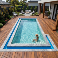 Panneaux de terrasse en WPC avec crochets de connexion rétractables 3,28 x 3,28 pieds pour jardins résidentiels entourant une piscine