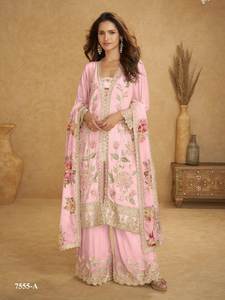 ชุดอานาร์กาลีแบบกึ่งสำเร็จรูปสีแดง ผ้าจอร์เจตต์ งานปักดิ้นลายจารี ดีไซน์ใหม่ สวยสง่างาม สำหรับสตรีชาวมุสลิม สไตล์ปากีสถาน - Product Image 3