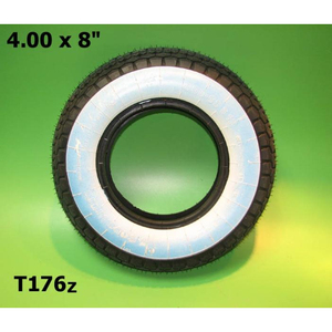 Neumático 'Mitas' de 4.00 x 8 pulgadas con banda blanca para Lambretta C + LC + E + F + D + LD - Product Image 1