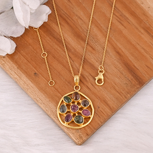 Collier en tourmaline naturelle multicolore, pendentif serti clos en argent sterling 925 plaqué or, collier pierre de naissance - Product Image 5