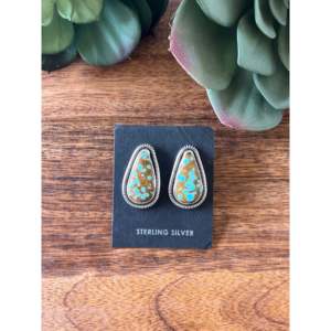 Wydelle Billie #8 Turquoise & <b>Sterling</b> <b>Silver</b> Water Drop <b>Stud</b> <b>Earrings</b> Bezel <b>Set</b> - Product Image 1