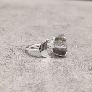 Joyería de piedra cruda para mujer, anillo de piedra preciosa labradorita en bruto Natural, piedra natal, banda dual, joyería de Navidad, anillo de Plata de Ley 925 - Product Image 1
