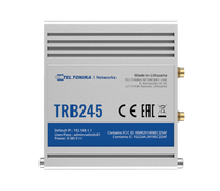 Passerelle LTE Cat 4 industrielle Teltonika TRB245, petite, durable, avec communication Ethernet et série, connecteur d'alimentation sécurisé, fabriquée en Lituanie