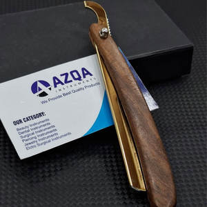 Rasoir droit turc en acier durable avec manche en bois, logo personnalisé, pour salon de coiffure - Product Image 1