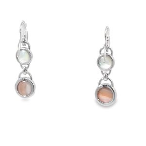 Boucles d'oreilles pendantes doubles rondes en or 18 carats |   Quartz naturel blanc et nacre rose |   Bijoux fins sur mesure OEM - Product Image 3