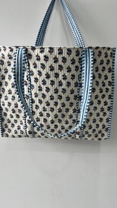Indian Women's <b>Quilted</b> Cotton <b>Tote</b> <b>Bag</b> Hand-Block Printed - Product Image 4