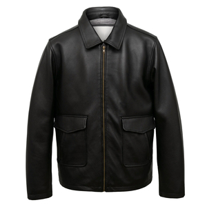 2025 Wholesale Cow Skin Zipper <b>Jacket</b> Men Winter Coat Men's Fashion Turn-down Collar Loose Casual Waterproof Breathable Front - Product Image 1