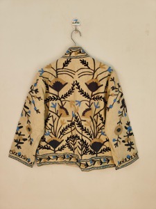 Veste en coton brodée de style chinois, col mandarin, motif floral, manches trois quarts, vêtements d'extérieur décontractés pour adultes, vêtements d'automne - Product Image 3