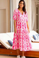 Robe longue d'été faite main pour femme, imprimée au bloc, 100% coton tissé, décontractée, manches 3/4, motif floral, fausses poches, style gothique et charmant