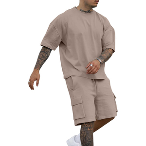 Conjunto de Camiseta y Pantalones Cortos de Verano para Hombre, Talla Grande, Ligero, de Poliéster/Algodón, Informal, Estampado, Transpirable - Product Image 1