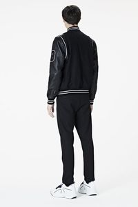 Vestes de Baseball personnalisées à col montant pour hommes, Top tendance, couleur noire, avec manches en cuir - Product Image 4