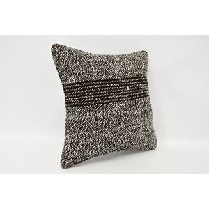 Subtle Striped Wool Kantha <b>Bolster</b> <b>Pillow</b> 12x12 Inch Gray Vintage Woven Pattern Eco-Friendly Non-Slip Removable & Washable - Product Image 3