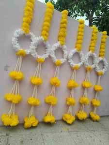 Indian Style Artificial Flower Garland Chakri Marigold with Pearl Hanging ,Ring Design <b>Decoration</b> <b>For</b> South Indian Wedding - Product Image 5