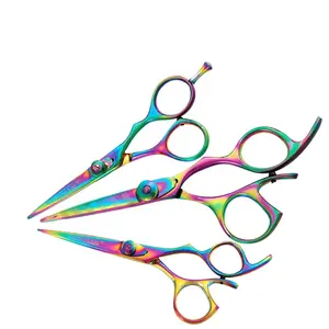 Tesoura profissional para barbeiro, venda quente de tesoura de cortar cabelo com suporte para polegar, tesoura personalizada