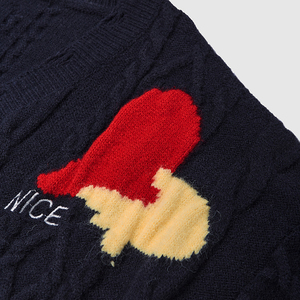 Nouveau 2024 personnalisé Couple coeur câble tricot respirant bouton avant col en v pull coupe ample - Product Image 6