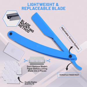 Rasoir à double lame, léger et réplicable pour les derniers rasoirs à cheveux berbères de couleur bleue pour hommes avec manche en bois - Product Image 5