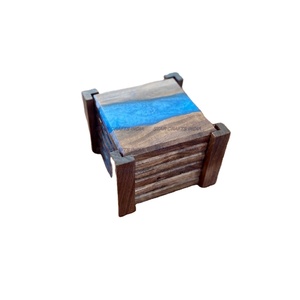 Taza de té de resina de madera de Acacia Premium personalizada con mango liso carbonizado sin terminar, el mejor posavasos redondo - Product Image 1