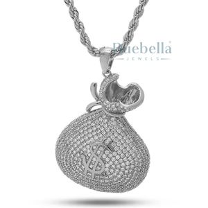 Collar de Lujo con Colgante de Bolsa de Dinero de Plata de Ley con Incrustaciones de Moissanita Dorada, Cadena Cubana Estilo Hip Hop para Hombre, Estilo Rapero - Product Image 5