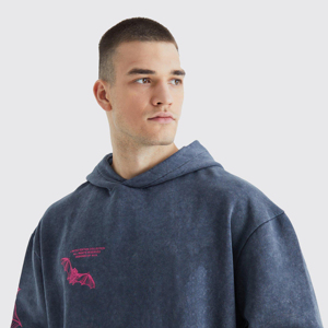 Vente en gros Sweat à capuche unisexe poids lourd délavé à l'acide impression de qualité motif 3D sweats à capuche noirs surdimensionnés pour hommes et femmes - Product Image 4