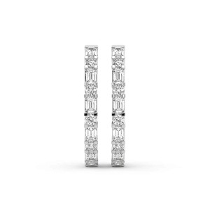 Boucles d'oreilles créoles Fusion Emerald avec diamants de laboratoire ronds 2 carats (tw) couleur F-G clarté VS en or massif 14K, coupe mixte, style statement - Product Image 1