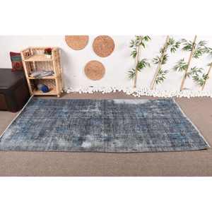 Tapis Moderne en Laine Patchwork Bleu Gris 4x8ft Style Traditionnel Chinois Rectangulaire Motif Abstrait Viscose 10mm Peluche Latex - Product Image 1