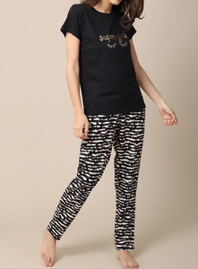 Conjunto de pijama estampado a la moda para mujer, ropa de dormir de algodón, Conjunto de pijama estampado, Top y pantalones de manga larga con cuello redondo - Product Image 3