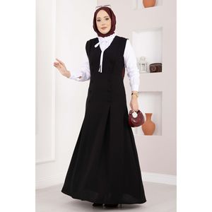Elegante Conjunto Negro de Dos Piezas: Camisa de Crepé y Chaleco de Lino con Botones para Oficina, Estilo Casual, MOQ 2 Piezas - Product Image 4