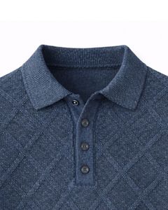 Suéter de Lana con Cuello Polo Azul para Hombre, Tejido de Cable, Manga Larga, Invierno, Suave, Cálido, Texturizado, Estilo Casual Clásico - Product Image 5