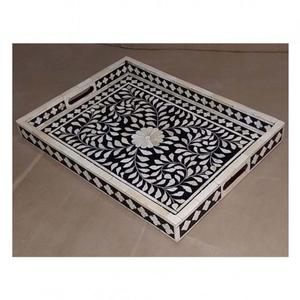 Design moderne Grand plateau de service de forme ronde Plateau incrusté d'os de première qualité Design floral pour la maison Accessoires de restaurant d'hôtel - Product Image 3