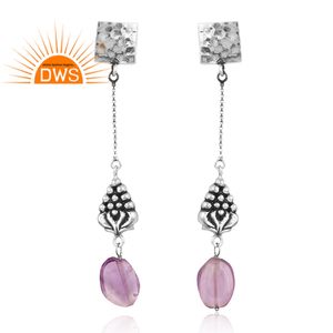 Vente chaude Argent Naturel Améthyste Pierre Précieuse Boucle D'oreille Pour Les Femmes Bijoux Personnalisés Pour Les Femmes Cadeau Pour Elle - Product Image 1