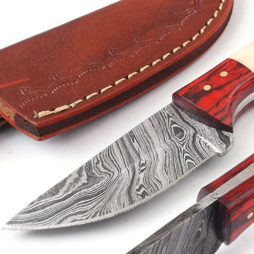 Handmade Damascus Steel Hunting Knife Custom Survival knives Outdoor Camping Knife with Leather Sheath Direct Factory Supply