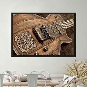 ภาพพิมพ์บนผ้าใบกีตาร์ไฟฟ้าสไตล์รัสติก ศิลปะติดผนังสไตล์วินเทจสำหรับคนรักดนตรี 1P: กรอบสีดำ - Product Image 1