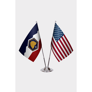 Utah & U.S. Custom Desk <b>Flag</b> Set Satin Plastic Polyester Silk with Aluminum <b>Pole</b> Pennant Style <b>for</b> Education - Product Image 1
