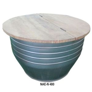 Industrial y vintage de hierro de metal de lujo muebles para el hogar rústico antiguo mesa de centro redonda con almacenamiento - Product Image 6