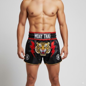 กางเกงขาสั้นมวยไทยพิมพ์ลาย DTG DTF โพลีเอสเตอร์100% ตามสั่งทนทานระบายอากาศได้สำหรับยิมกางเกงชกมวยสำหรับผู้ชายผู้หญิงพิมพ์โลโก้ - Product Image 1