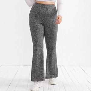 Pantalones elásticos grises de tiro alto inspirados en el otoño de diseño personalizado para mujeres de talla grande estilo Palazzo informal de piernas anchas - Product Image 4