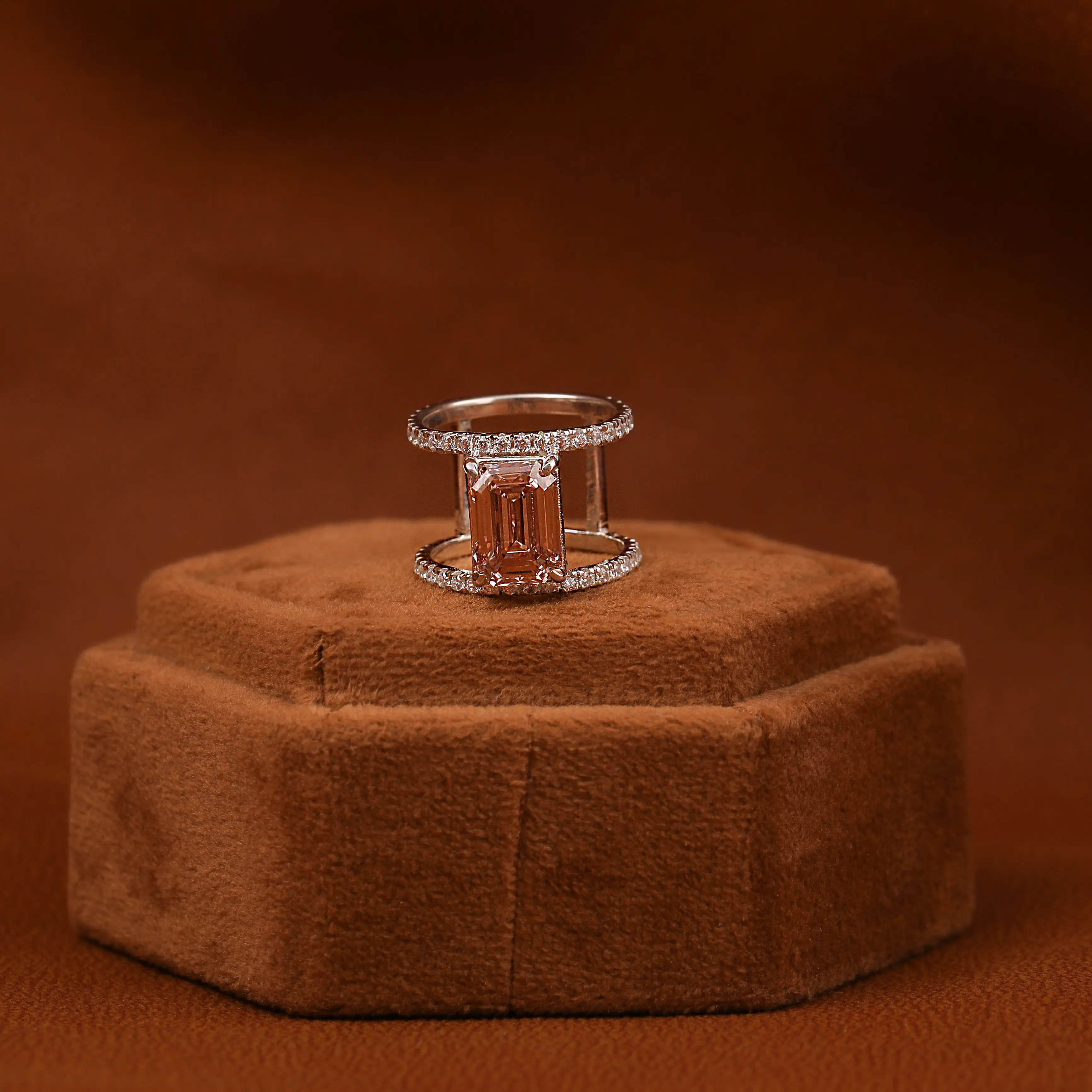 Anel de diamante CVD com corte esmeralda em laboratório, anel de noivado certificado com diamantes, anel grande de ouro 14KT, 3.24 ct