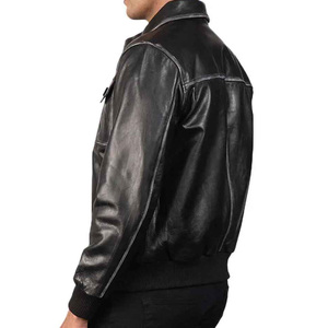 Meilleur prix Top qualité logo personnalisé couleur unie vestes en cuir haute qualité hiver hommes en gros véritable veste en cuir vintage - Product Image 3