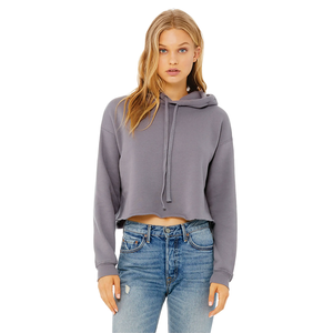 Top <b>Hot</b> Raw Hem Dropped Shoulder 52% Airlume <b>Combed</b> Ring Spun Cotton Storm Womens Cropped Winter Hoodie - Product Image 1