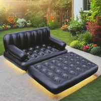 Moderno negro plegable portátil de PVC inflable sofá doble tamaño Queen colchón de aire con bomba de pie para uso interior/exterior